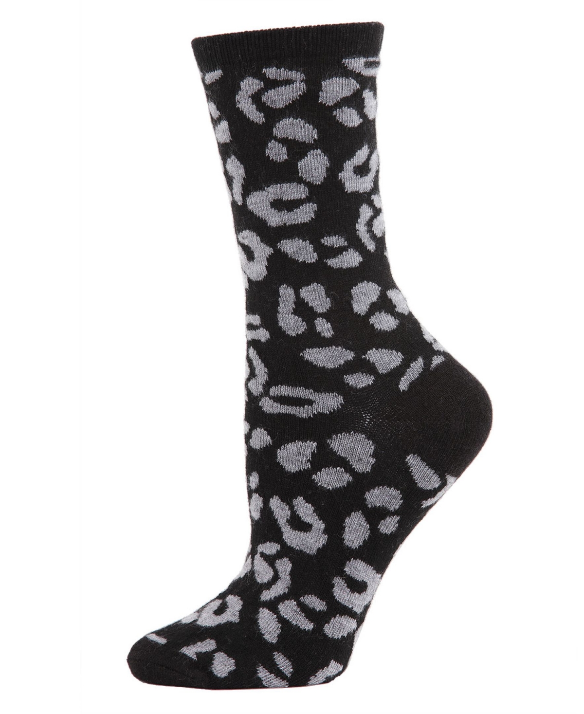 Leopard Animal Print Cashmere Women's Crew Socks - Med Gray H