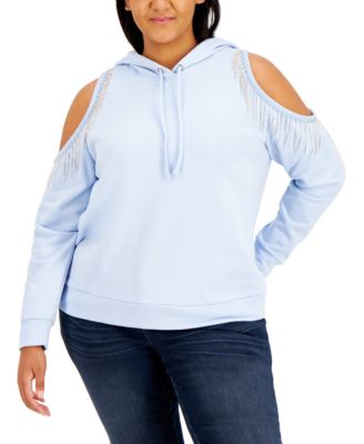 INC International Concepts Plus Size Cold Shoulder Fringed Hoodie Created for Macy s Macy s