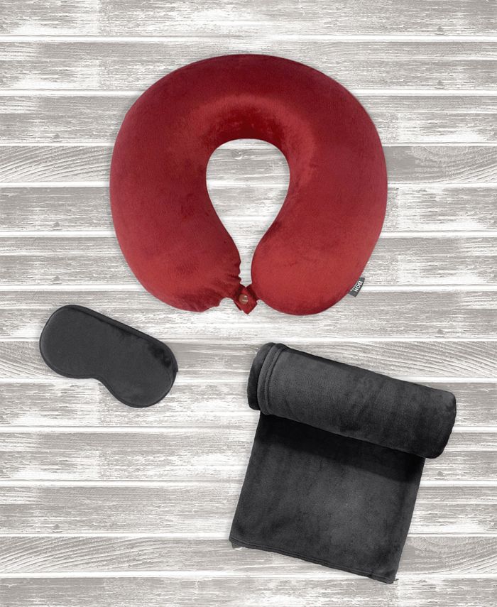 Bon Voyage 3PC Travel Pillow, Blanket, Eye Mask Comfort Kit & Reviews Travel Accessories