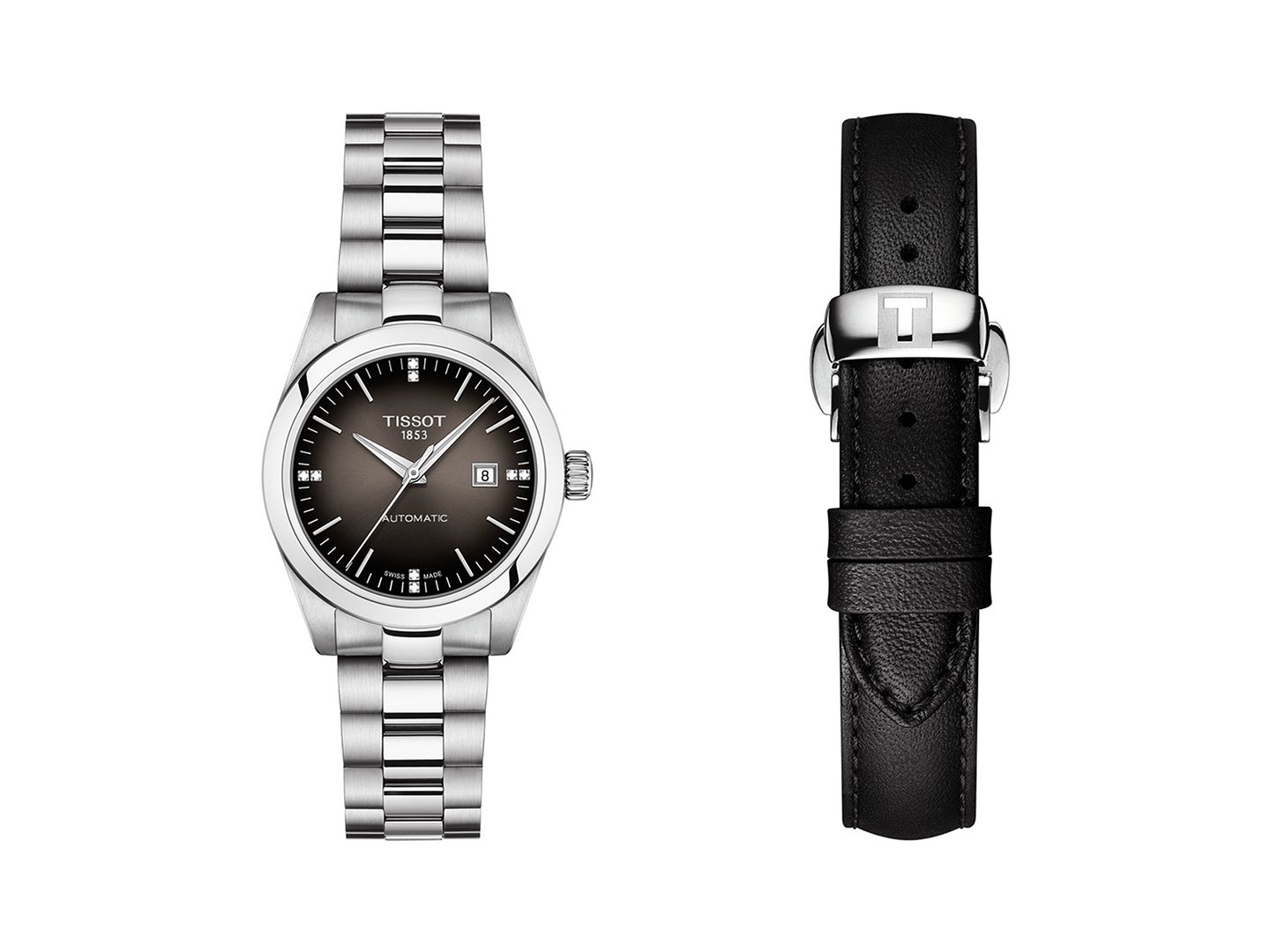 Женские часы Tissot Swiss Automatic T-My Lady Diamond Accent Stainless Steel Bracelet Watch 29mm Gift Set — фото 7