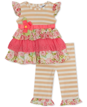 Rare Editions Baby Girls 2-Pc Mixed-Print Ruffled Top & Leggings Set