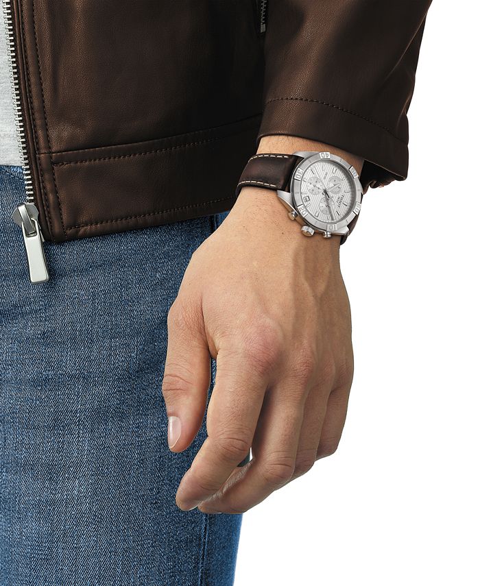 Tissot - Men's Swiss Chronograph PR 100 Sport Brown Leather Strap Watch 44mm