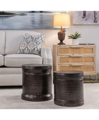 Lindy Hammered Metal Accent Stools, Set of 2