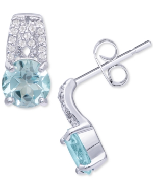 image of Blue Topaz (2 ct. t.w.) & Cubic Zirconia Stud Earrings in Sterling Silver