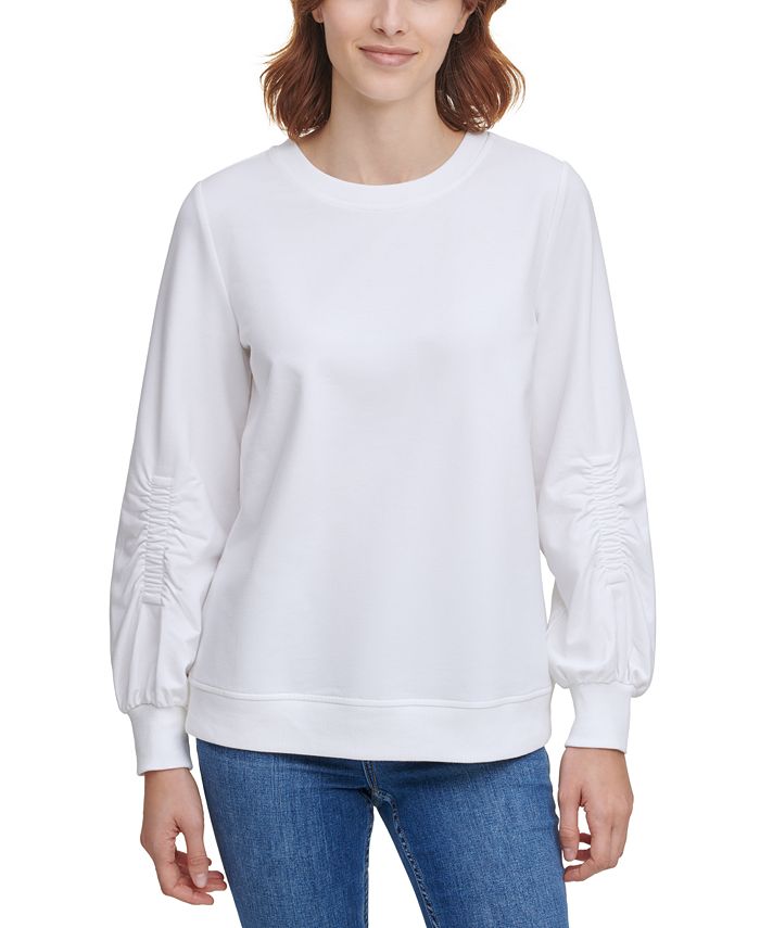 Calvin Klein Ruched-Sleeve Sweatshirt & Reviews - Tops - Women - Macy's