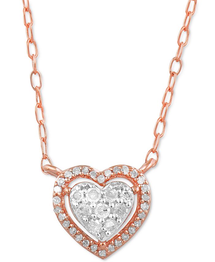 Macy's - Diamond Heart Cluster Halo 16" Pendant Necklace (1/6 ct. t.w.) in Rose Gold-Plated Sterling Silver