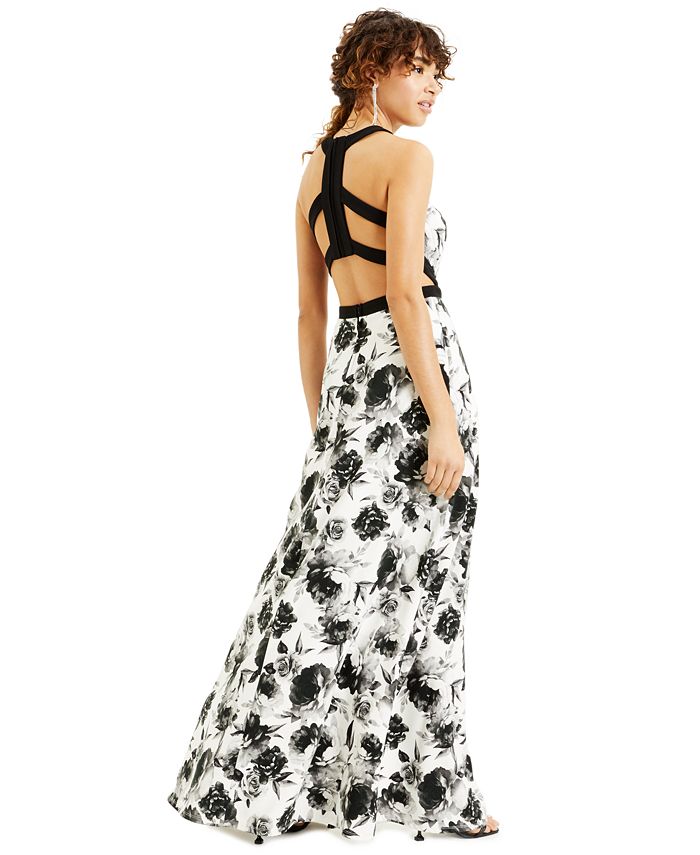 Speechless Juniors' Strappy-Back Floral-Print Gown, Created for Macy's ...