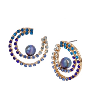image of Betsey Johnson Pearl Stone Hoop Earrings