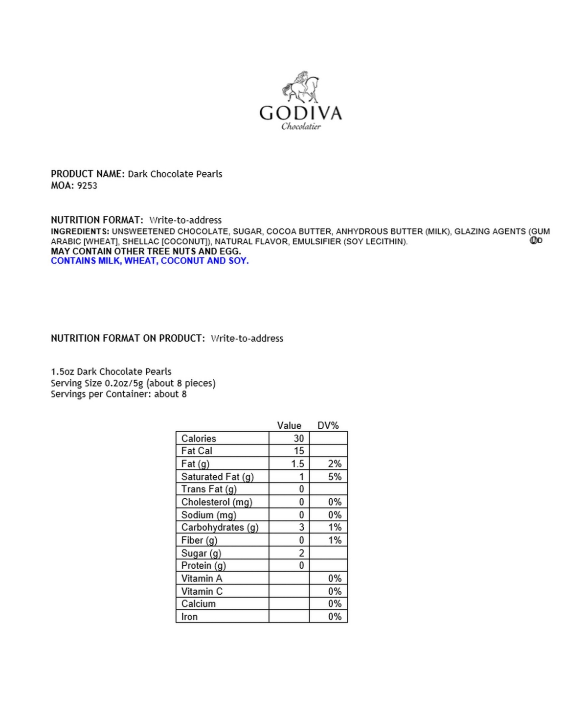 Godiva Dark Chocolate Pearls, 18 Piece