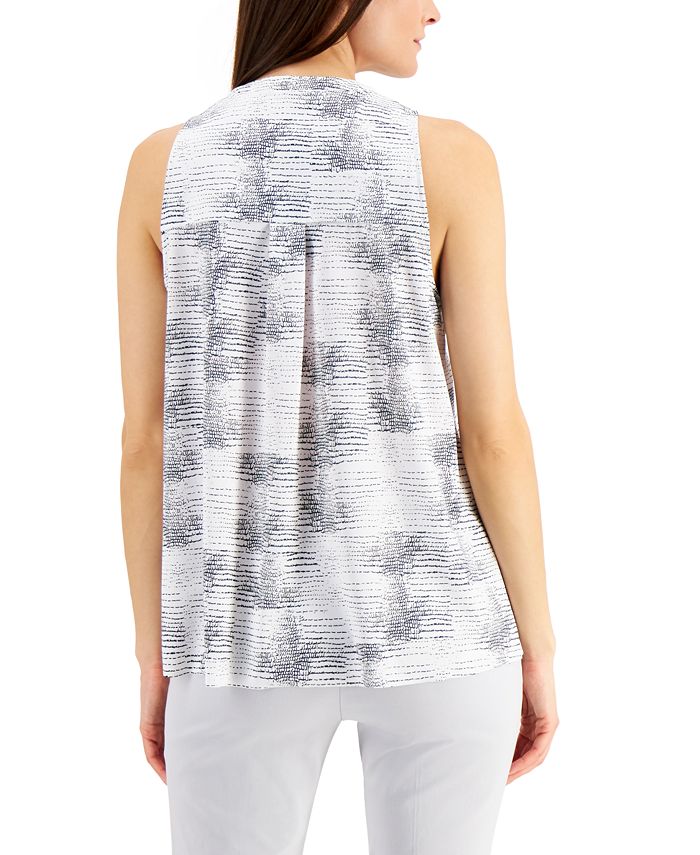 Haut Femme Sans Manches Alfani Blanc - Col Claudine Plissé, Effet High-low - Tailles 8/10 - Neuf Avec étiquettes