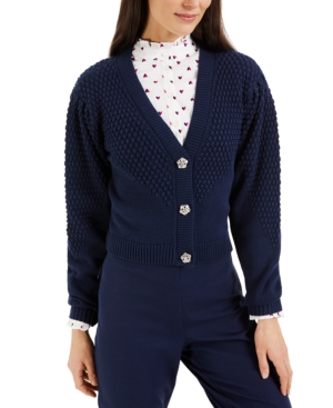 Charter Club Petite Puff-Sleeve Textured Cardigan Created for Macy's