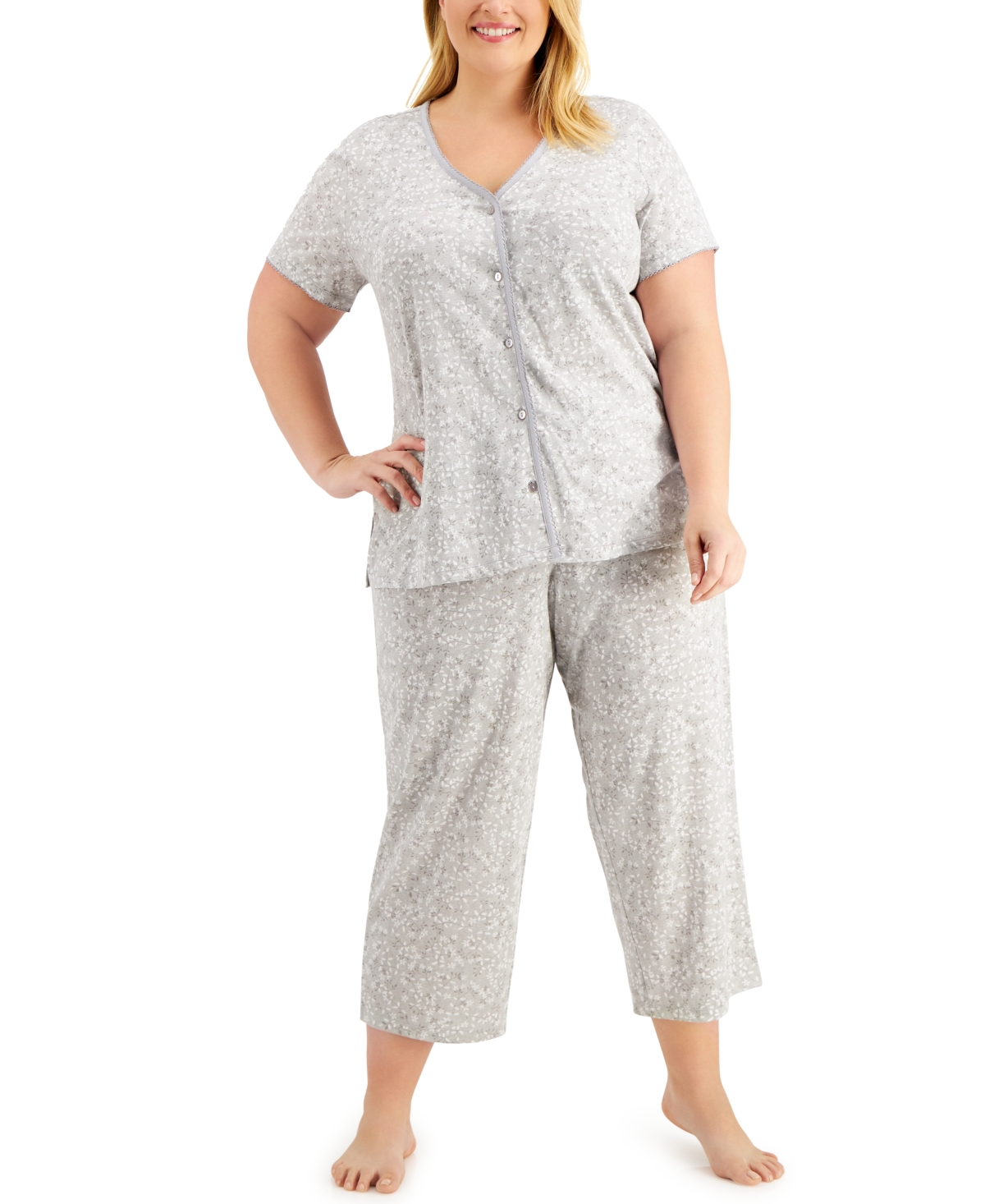 Charter Club The Everyday Cotton Plus Size Capri Pajamas Set, Created for Macy's