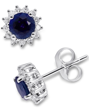 image of Sapphire (7/8 ct. t.w.) & Diamond (1/5 ct. t.w.) Halo Stud Earrings in 14k White Gold