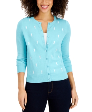 Charter Club Seahorse-Print Cardigan Created for Macy's