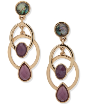 image of Anne Klein Gold-Tone Abalone Look Orbital Drop Earrings