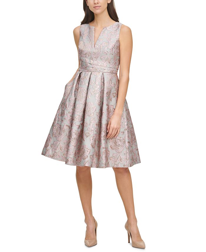 Eliza J Pleated Jacquard Dress - Macy's