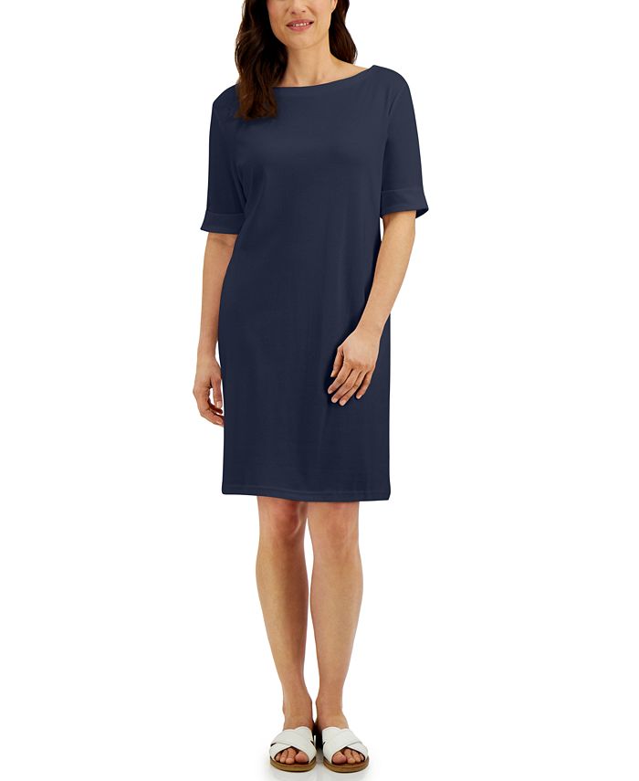 Karen Scott Cotton Cuffed Sleeve Dress Created for Macy s Macy s