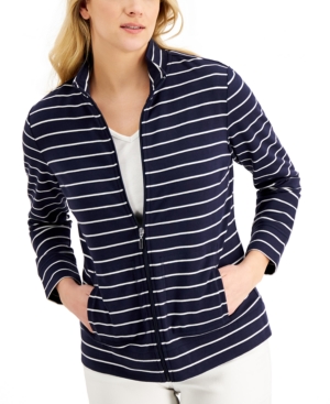 Karen Scott Striped Mock-Neck Jacket Created for Macy's