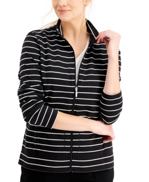 Karen Scott Striped Mock-Neck Jacket Created for Macy's