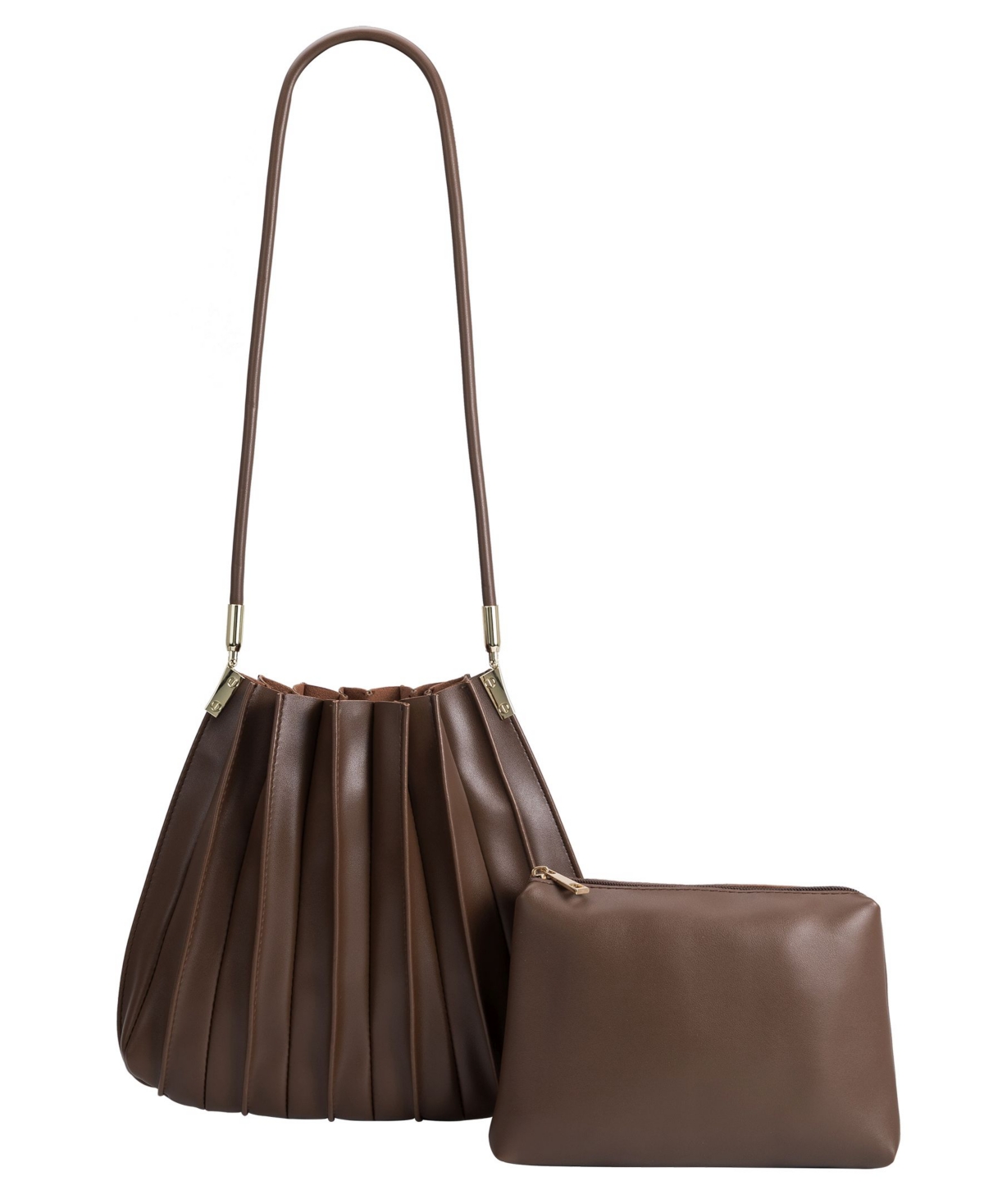 Carrie Pleated Faux Leather Shoulder Bag - Chocolate