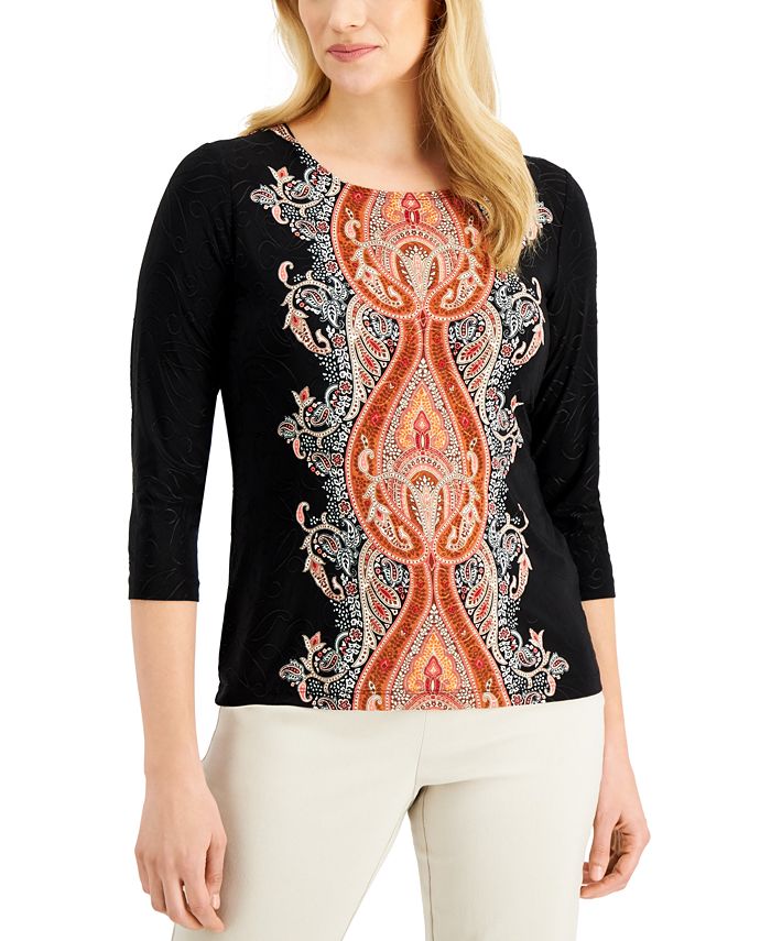 JM Collection Printed Jacquard Top, Created for Macy's & Reviews - Tops ...