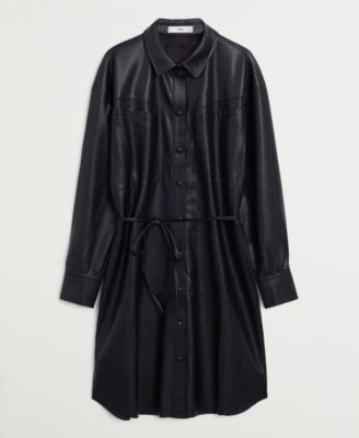 MANGO Women's Faux-Leather Shirt Dress - Macy's