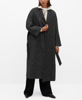 mango grey belted wool coat