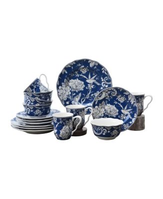 222 Fifth ADELAIDE Square Blue 8.5 Adelaide Blue 222 Fifth Toile China Plate. Birds flowers french (set of 4) main image 2