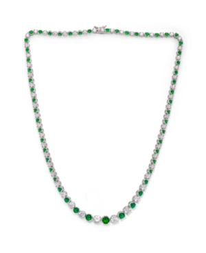 image of Simulated Emerald Round Link Graduated Necklace in Fine Silver Plate
