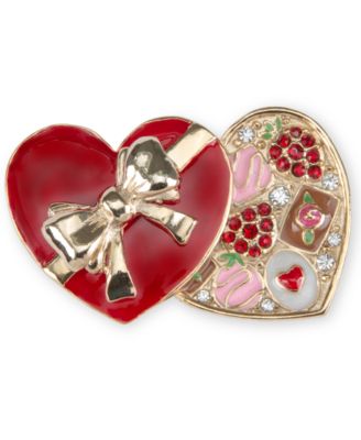 Photo 2 of Holiday Lane Gold-Tone Pavé Chocolate Heart Box Pin, Created for Macy's
