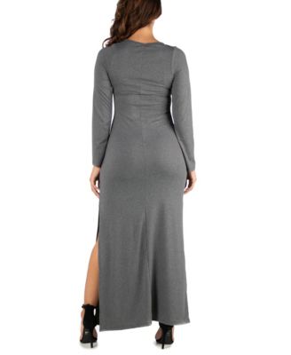 Women's Long Sleeve Side Slit Fitted Maxi Dress