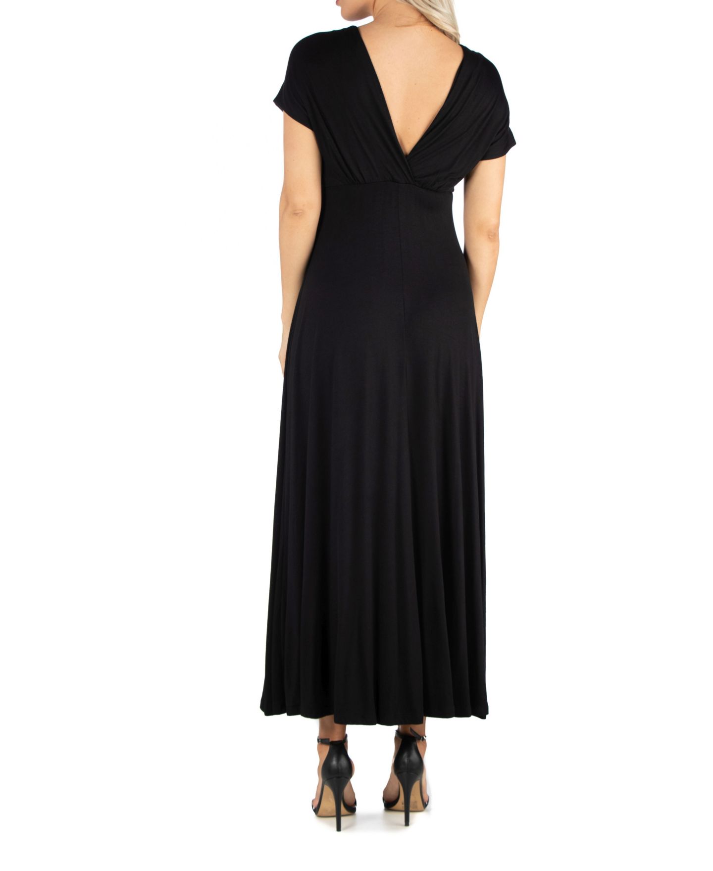 Женское платье 24seven Comfort Apparel Cap Sleeve V-Neck Maxi, цвет: Чёрный — фото 2