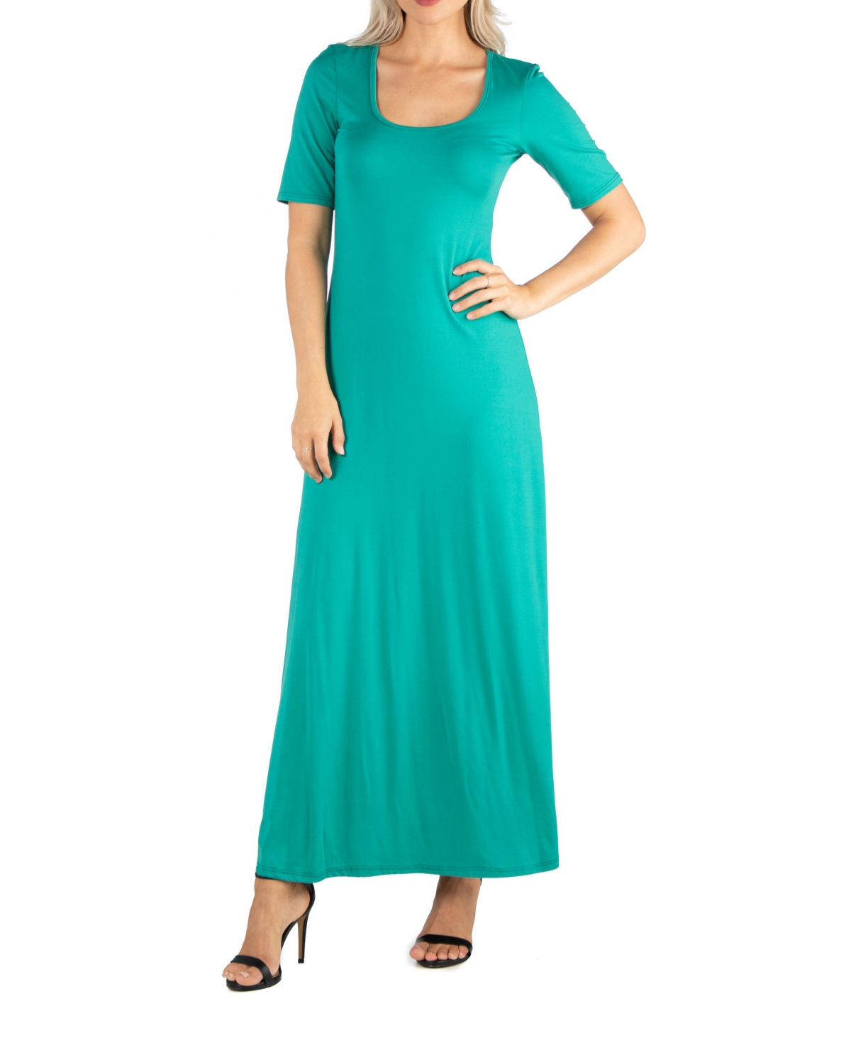 Women's Casual Maxi Dress with Sleeves - Jade