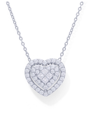 image of Cubic Zirconia Heart Halo Pendant Necklace in Fine Silver Plate