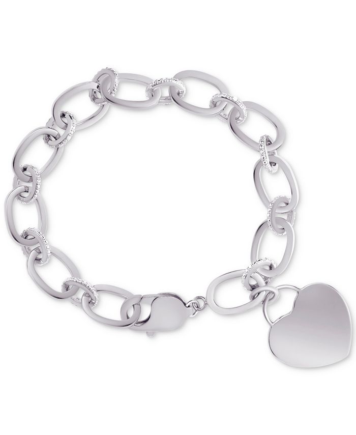 Macy\'s Diamond Heart Charm Bracelet (1/10 ct. t.w.) in Sterling Silver or  14k Gold-Plated Sterling Silver - Macy\'s