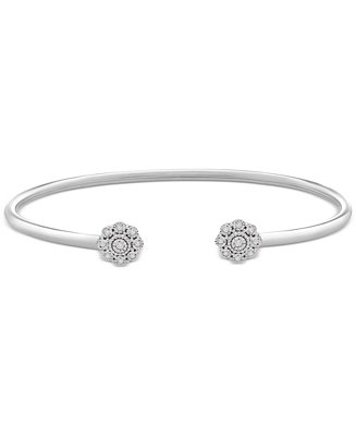 Wrapped Diamond Flower Flex Cuff Bangle Bracelet (1/10 ct. t.w.) in ...