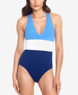 Colorblocked Halter Tummy-Control One-Piece Swimsuit