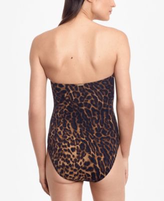 Ocelot-Print Strapless Underwire Tummy Control One-Piece Swimsuit
