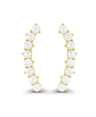 Cubic Zirconia Pave Curved Ear Climbers in Sterling Silver (Also in 14k Gold Over Silver)