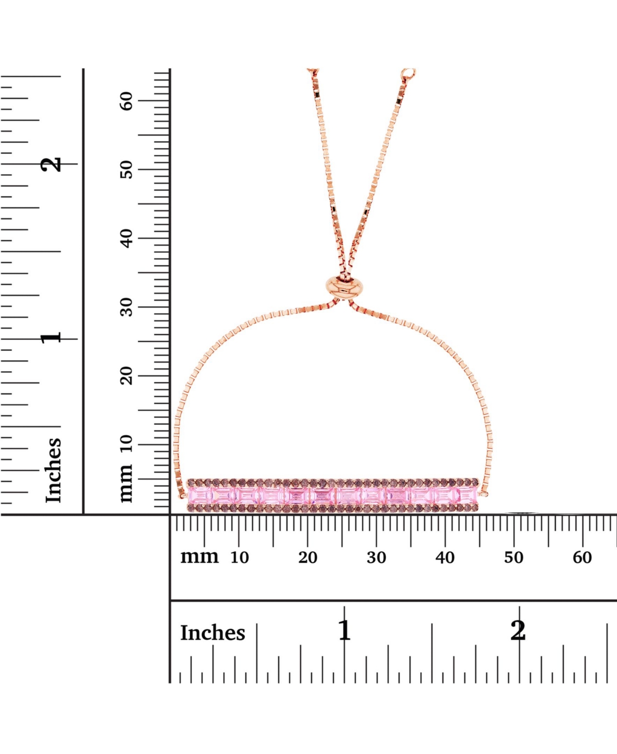 Cubic Zirconia Brown andRound and Baguette Bar Adjustable Bolo Bracelet in 14K Rose Gold Over Sterling Silver - Pink