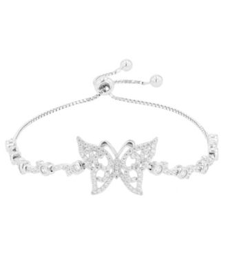 Cubic Zirconia Butterfly Adjustable Bolo Bracelet in Sterling Silver (Also in 14k Gold Over Silver or 14k Rose Gold Over Silver)