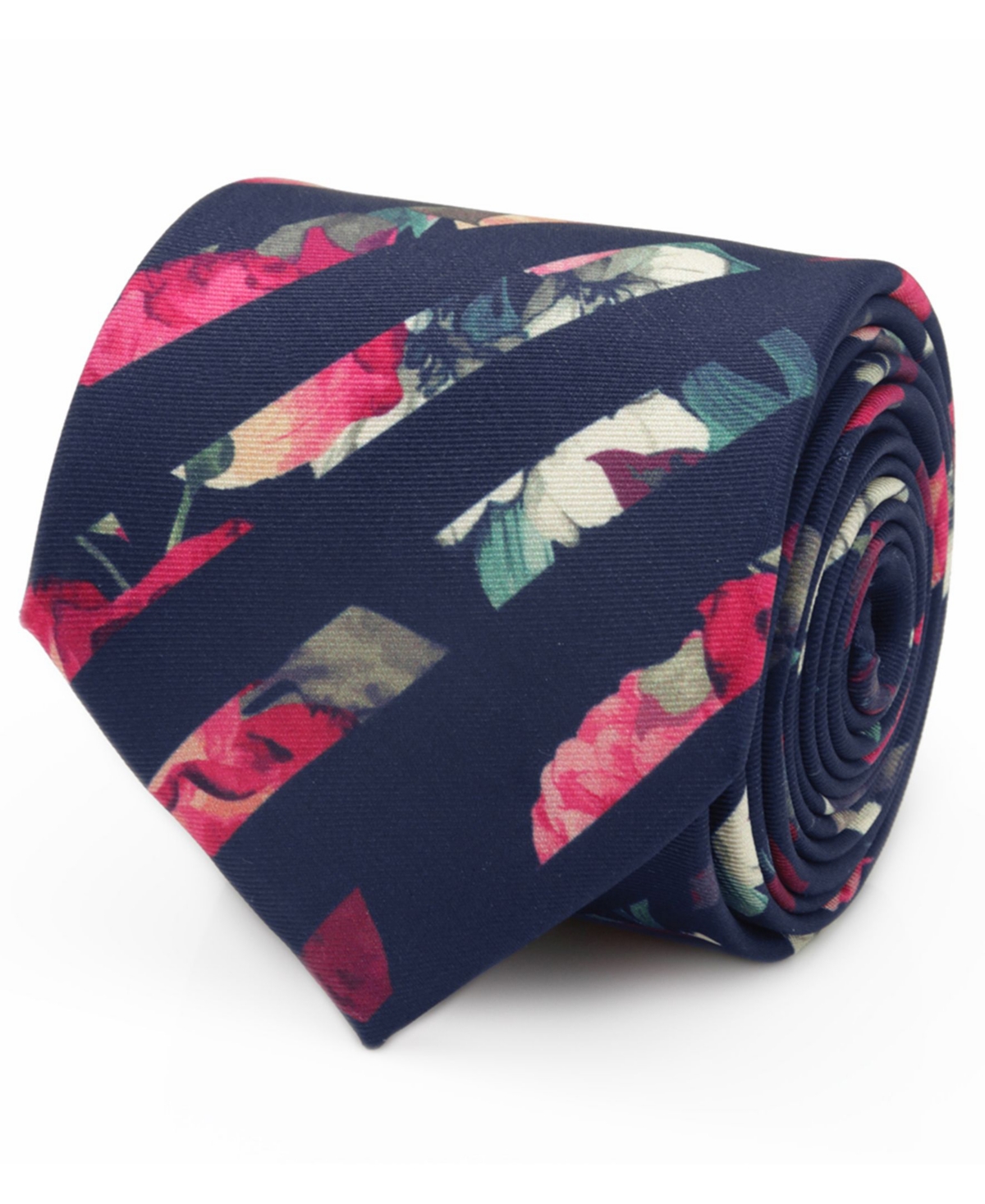 Men's Painted Floral Stripe Tie - Navy