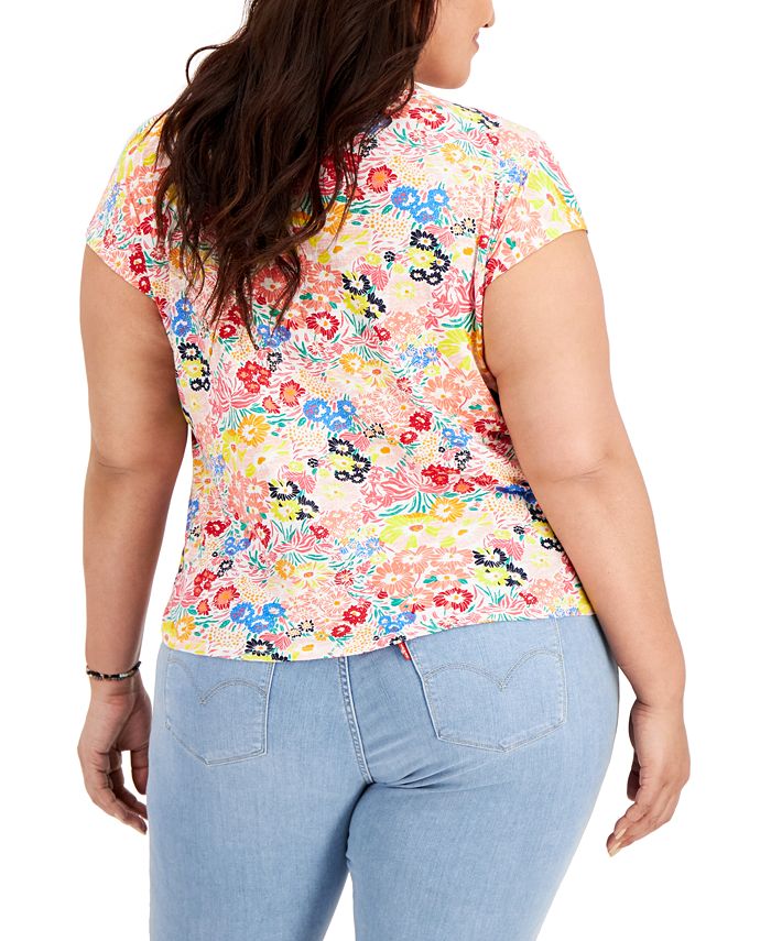 Plus Size Printed Tie Hem Blouse main image 1