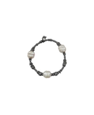 Macy's - Grey Cultured Freshwater Pearl (9.5-10mm) Stretch Beaded Bracelet in Sterling Silver