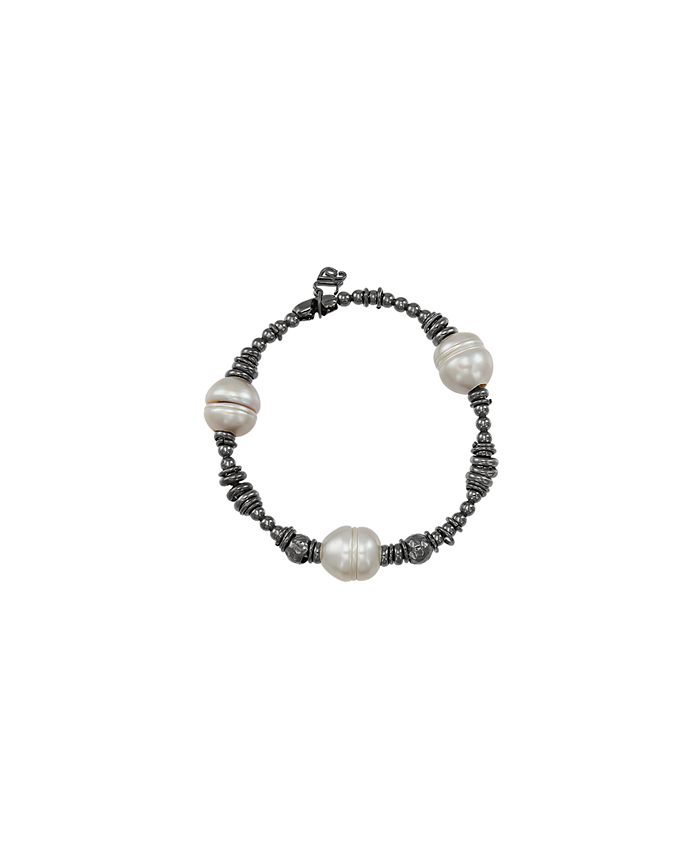 Macy's - Grey Cultured Freshwater Pearl (9.5-10mm) Stretch Beaded Bracelet in Sterling Silver