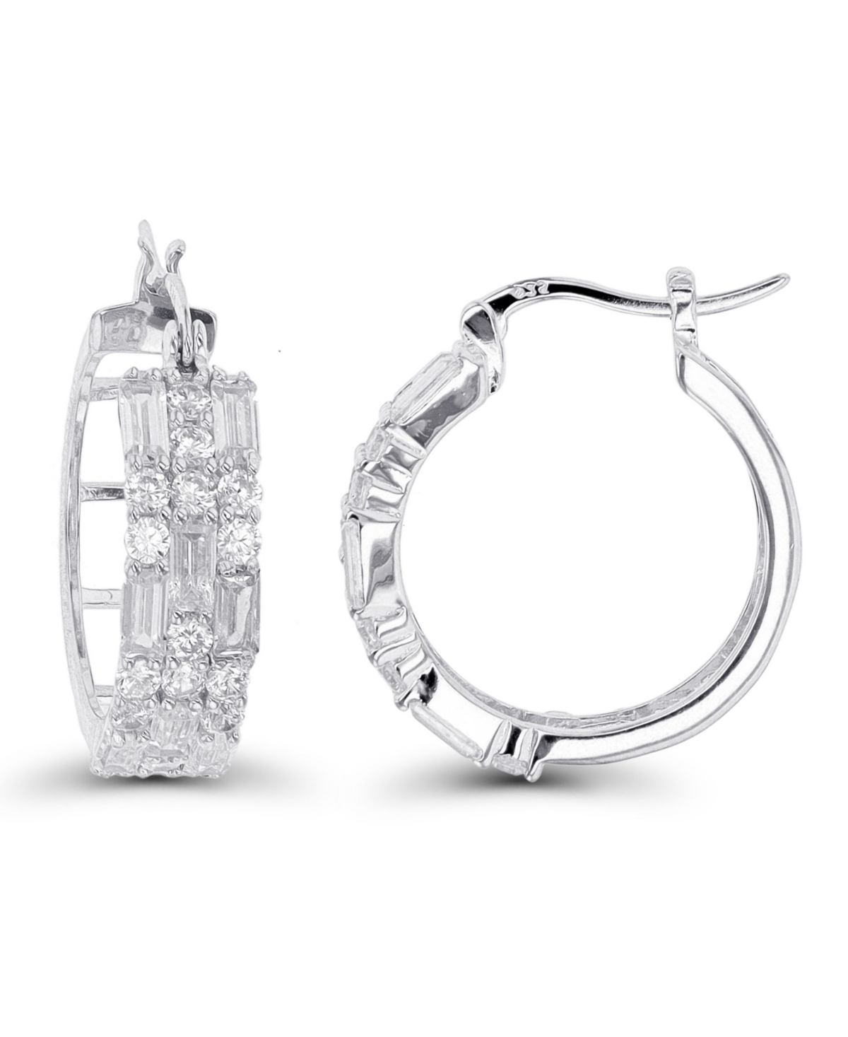 Macy's Cubic Zirconia 14K Rose Gold Round and Baguette Hoop Earrings (Also in 14k Gold Over Silver or 14k Rose Gold Over Silver) - White