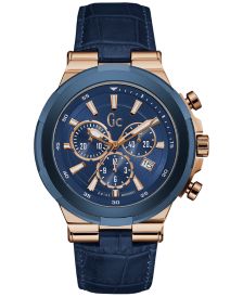 Men's Swiss Chronograph Blue Leather Strap Watch 44mm