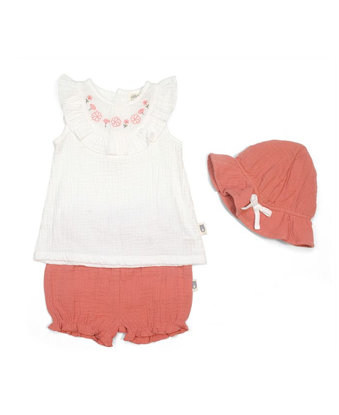 Rabbit+Bear 100 Organic Cotton Baby Girl 3 Piece Top, Bloomer, and