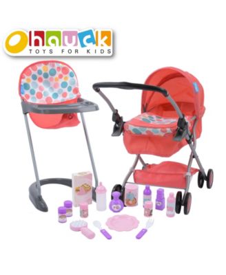 Hauck 17 Piece Folding Pram High Chair with Toy Baby Doll Set