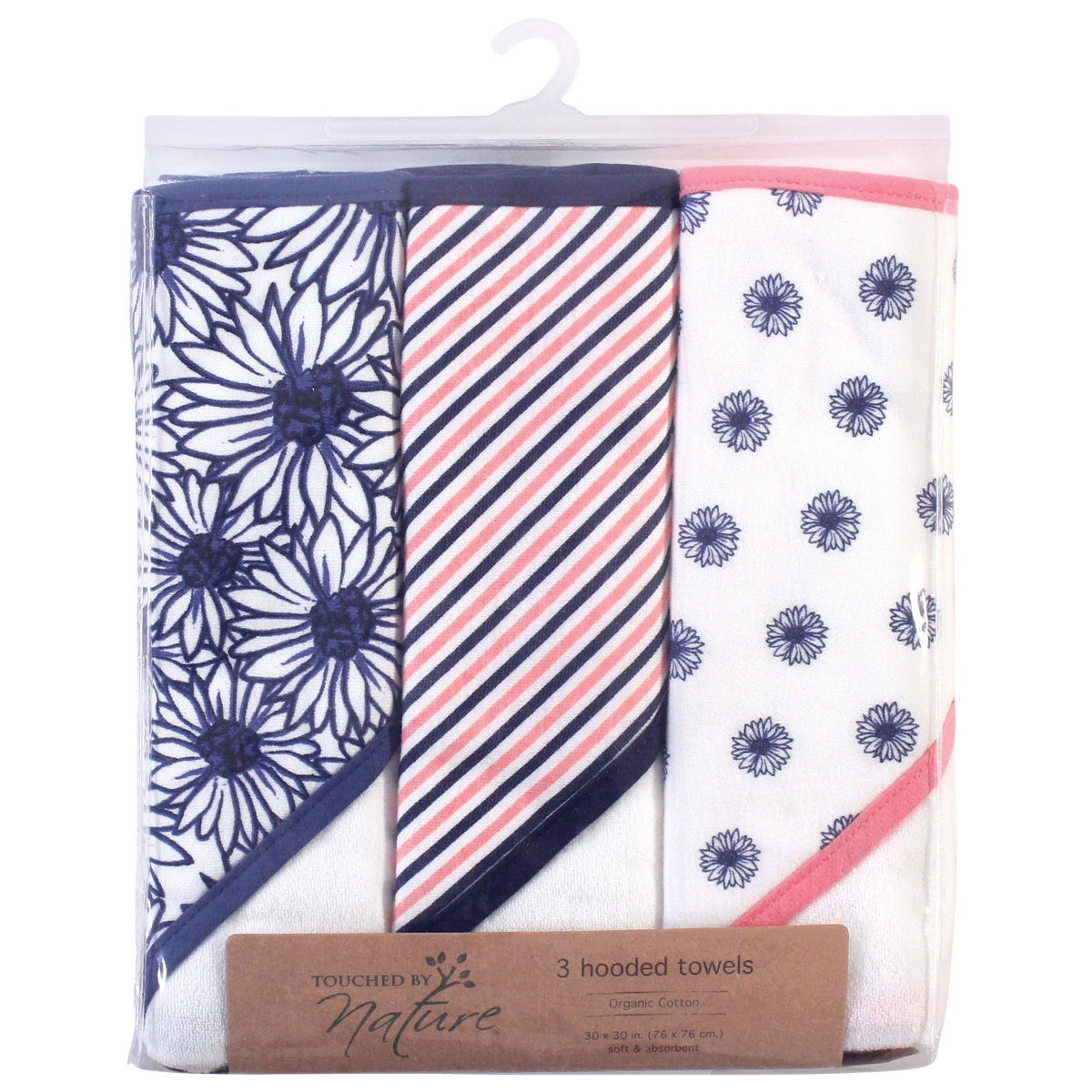 Touched by Nature Baby Girl Organic Cotton Hooded Towels, Pink Elephant, One Size